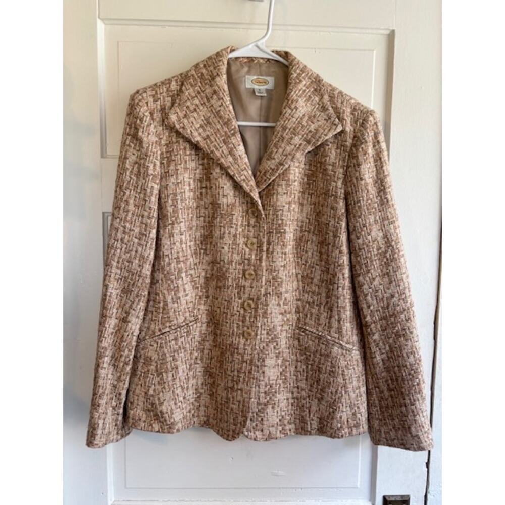 Talbot Women Size 12 Jacket Blazer Beige and Cream Vintage Cotton‎ / Silk Blend